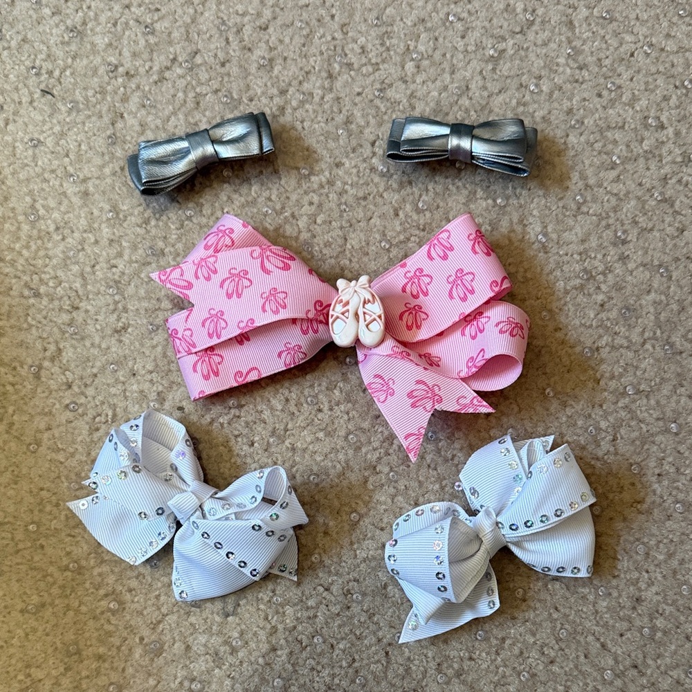 Pink and Silver Bow Set for Kids